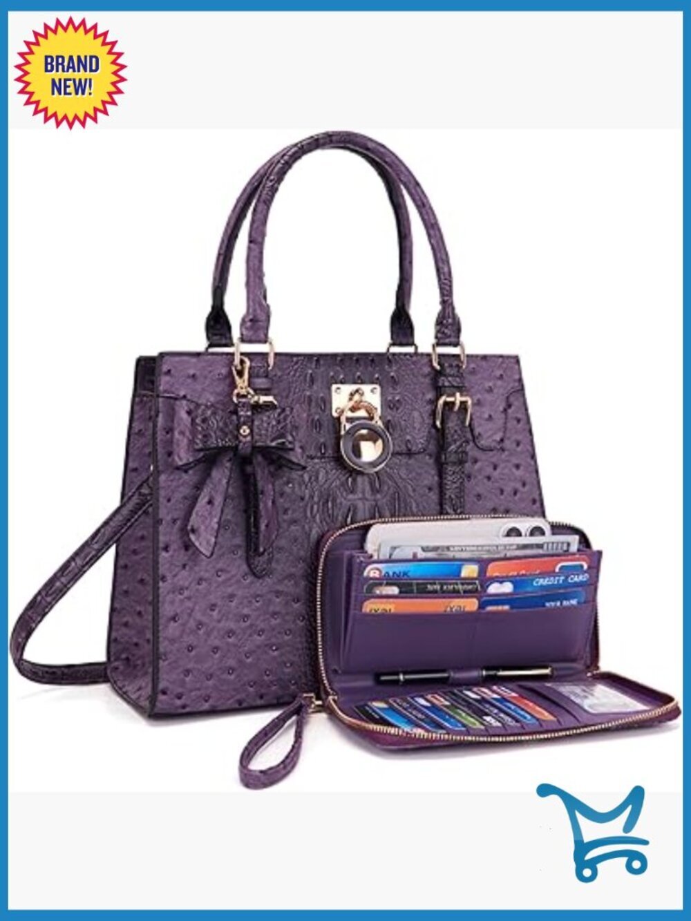 Vegan Leather Satchel Tote Shoulder Bag Set With Matching Clutch Wallet